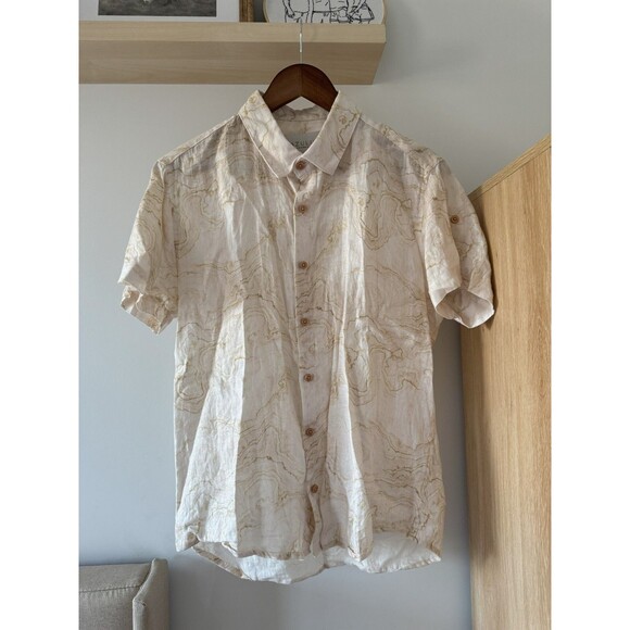 Azulu Other - Azulu Colombia Mens M Beige Cuffed Short Sleeve 100% Linen Button Up Shirt